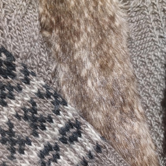 CYNTHIA ROWLEY Fur Trim Wool Blend Long Cardigan Knit Sweater - Picture 3 of 4